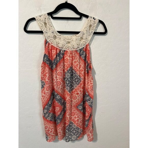 Eyeshadow Crochet Neckline Red White Blue Americana Tank Blouse Sz L - Picture 4 of 8